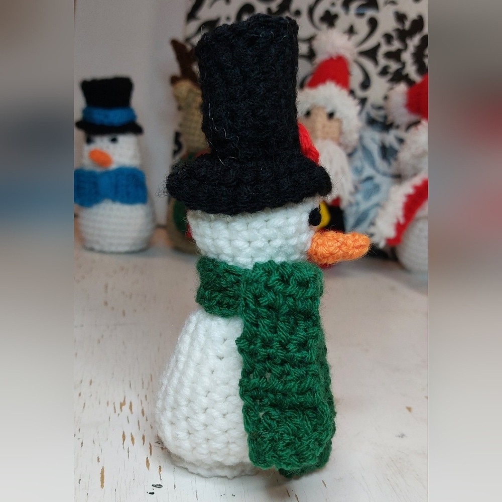 Christmas Mr. Green Scarf Snowman Handmade by me Holiday Decoration Unique Gift - Picture 3 of 6